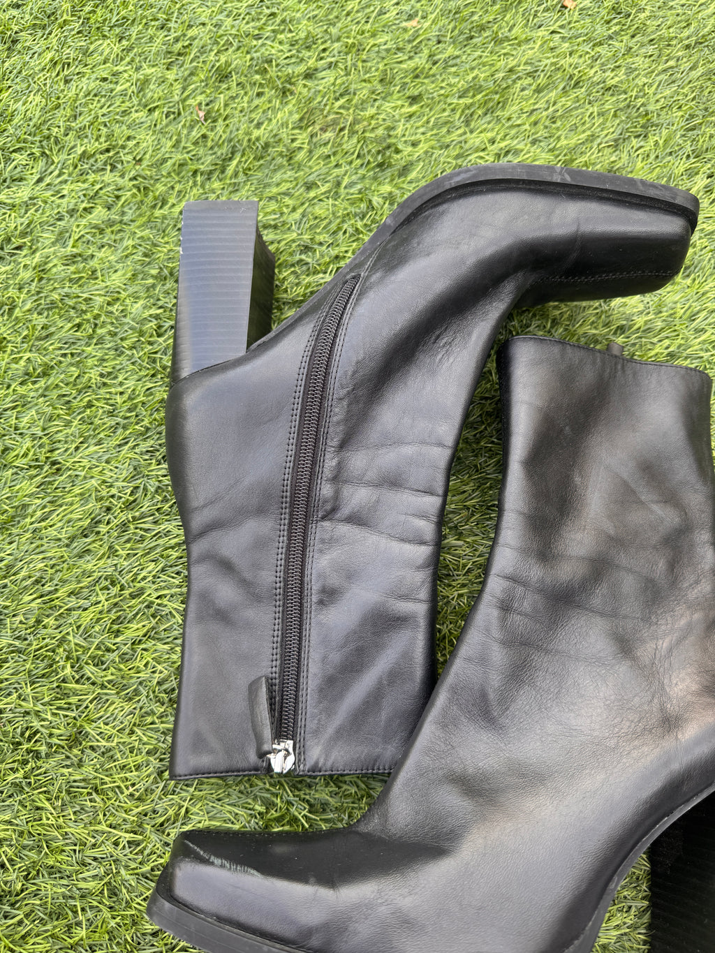 Zara Womens Black Ankle Boots UK 6 Square Toe High Block Heel Zip