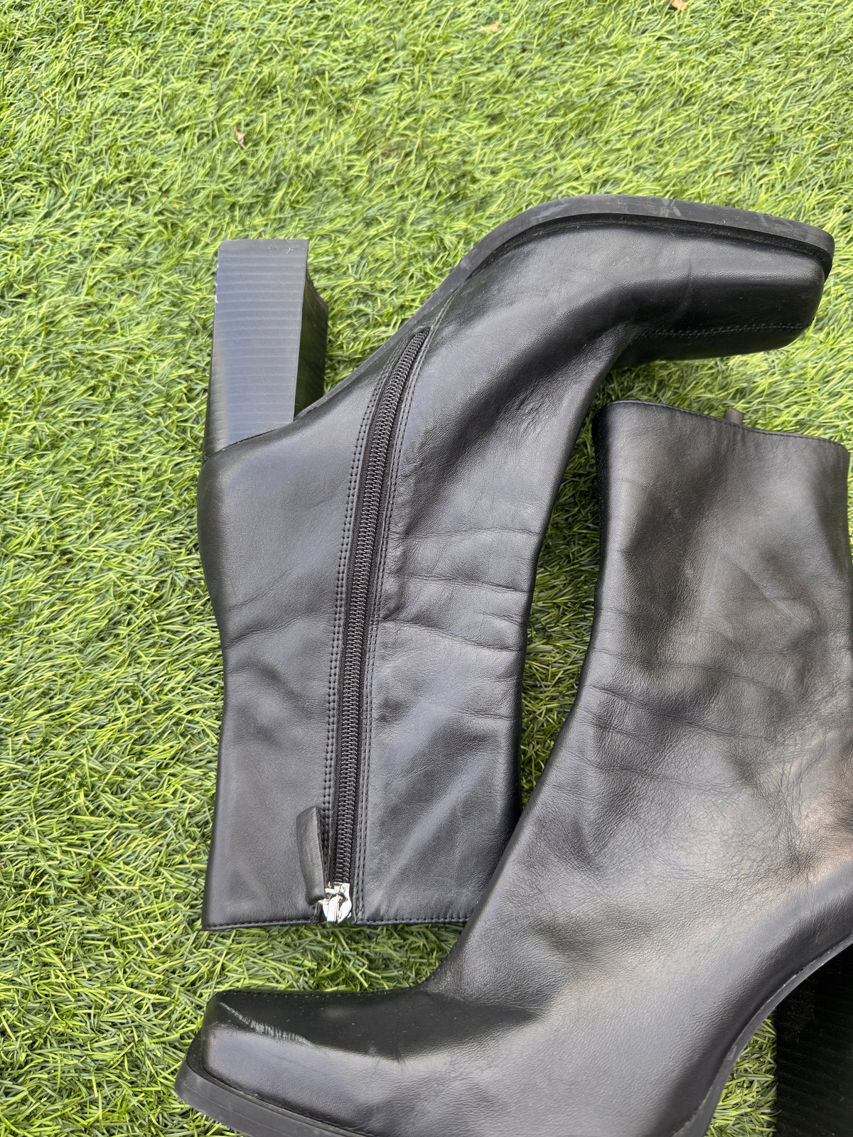 Zara Womens Black Ankle Boots UK 6 Square Toe High Block Heel Zip