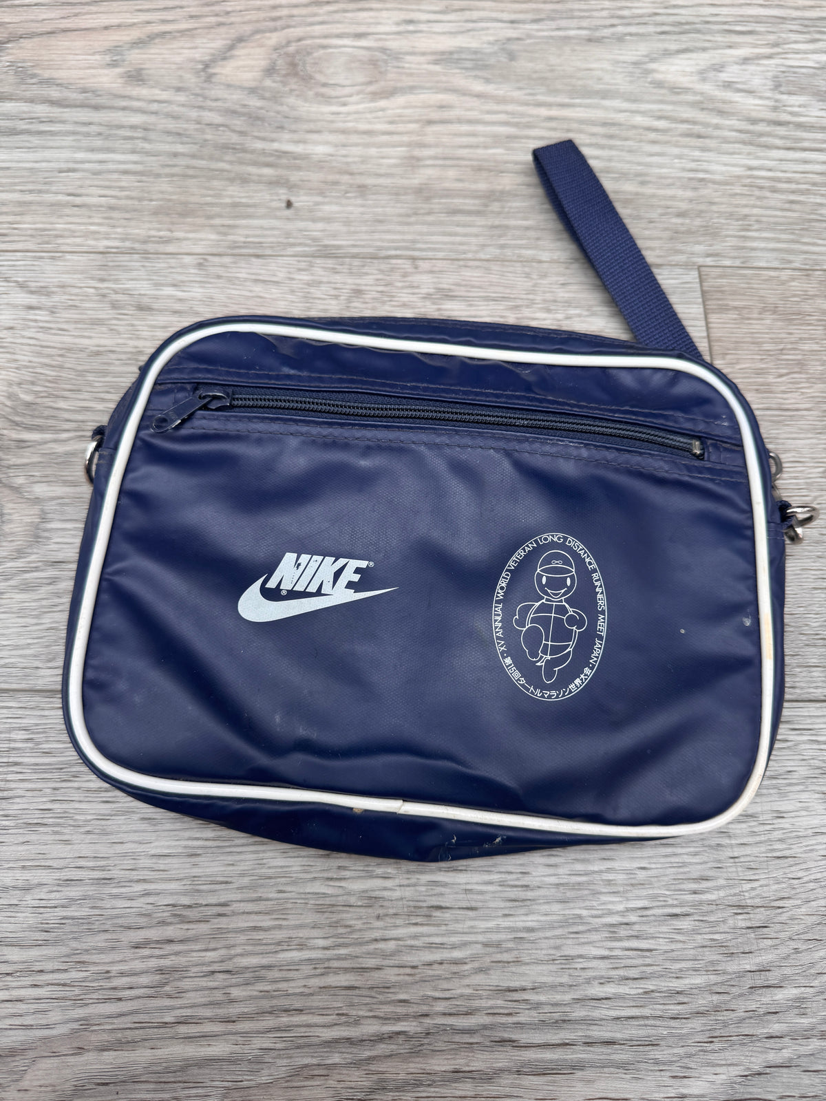 Vintage Nike Japan World Veteran Runners Shoulder Bag Navy Swoosh Retro 80s