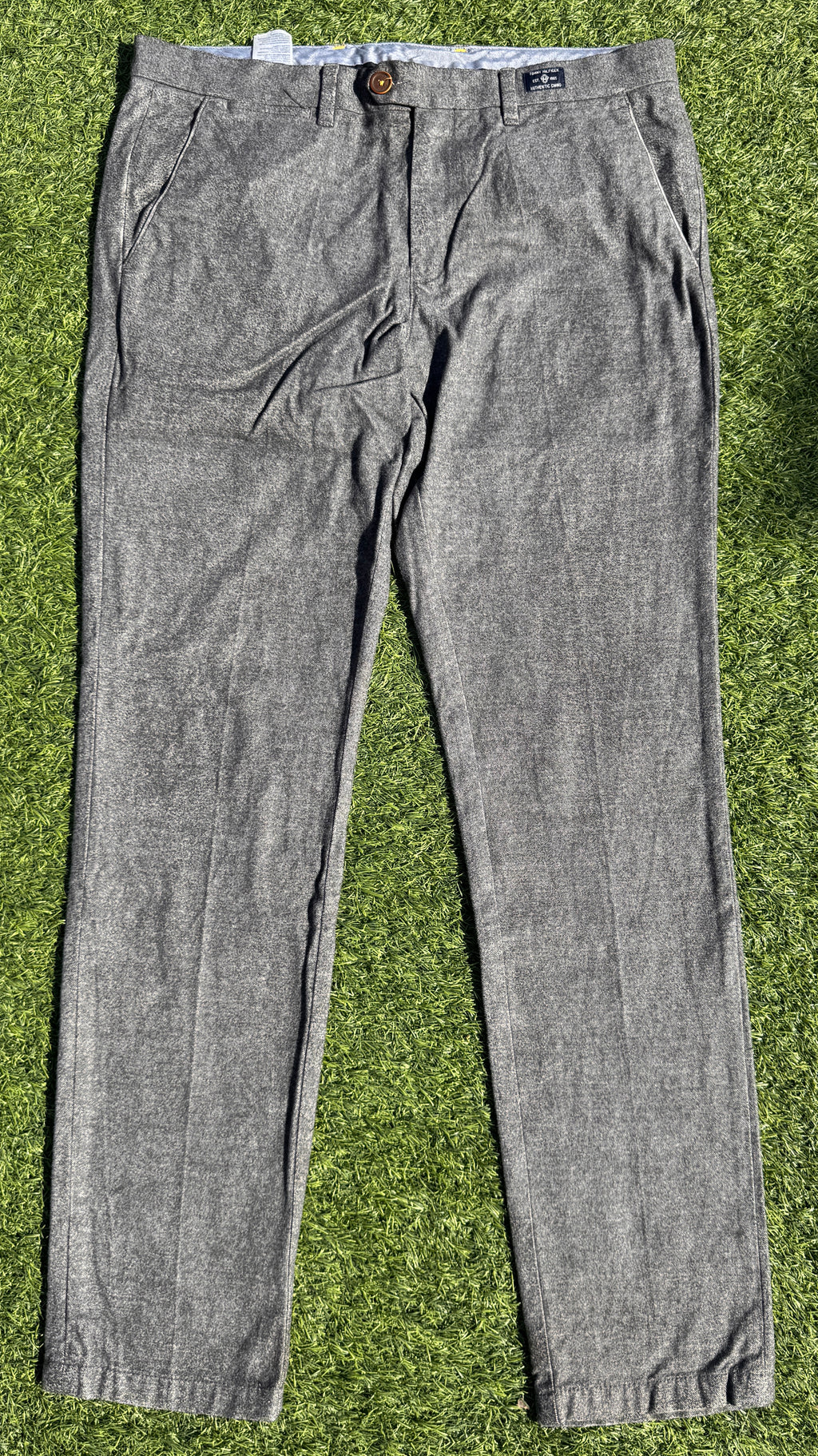 Tommy Hilfiger Mens Chino Trousers Grey Textured Cotton Straight Leg W34 L32
