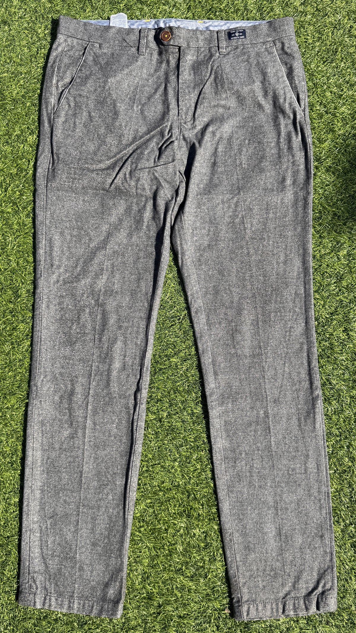 Tommy Hilfiger Mens Chino Trousers Grey Textured Cotton Straight Leg W34 L32