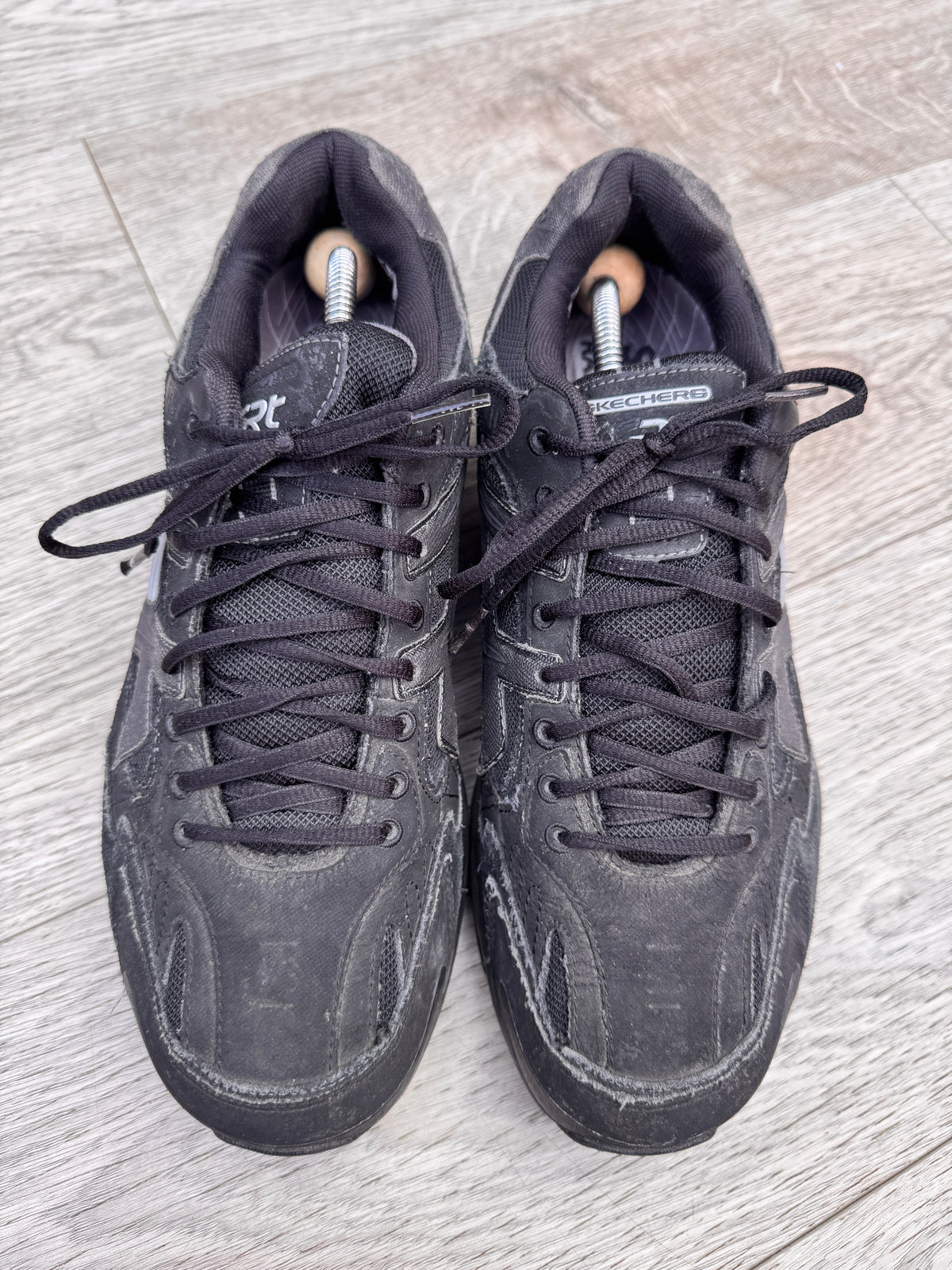 Skechers Shape Ups Radius Mens Black Leather Walking Trainers Fitness UK 10