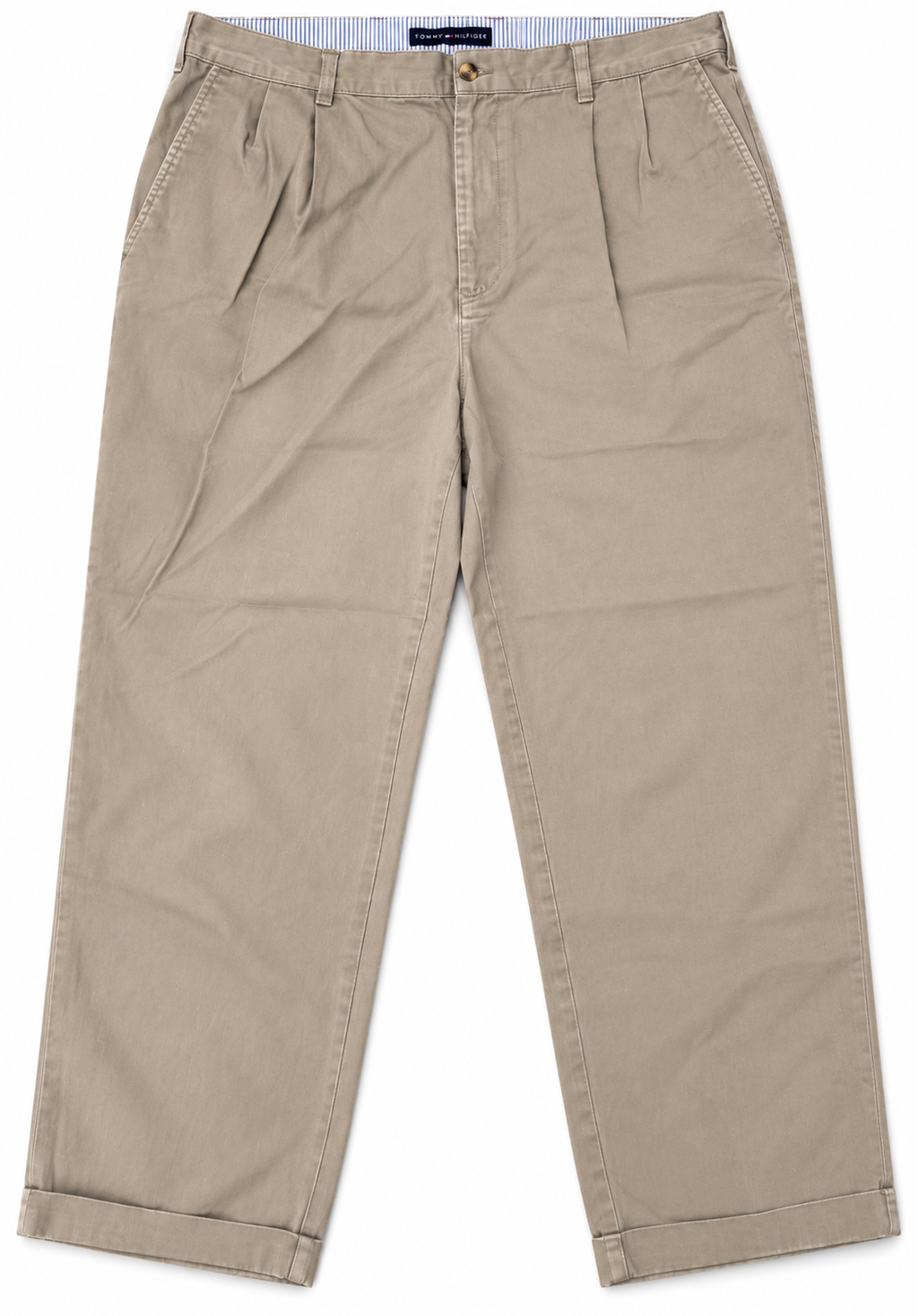 Tommy Hilfiger Mens Chinos W40 L31 Beige Pleated Cotton Trousers Vintage