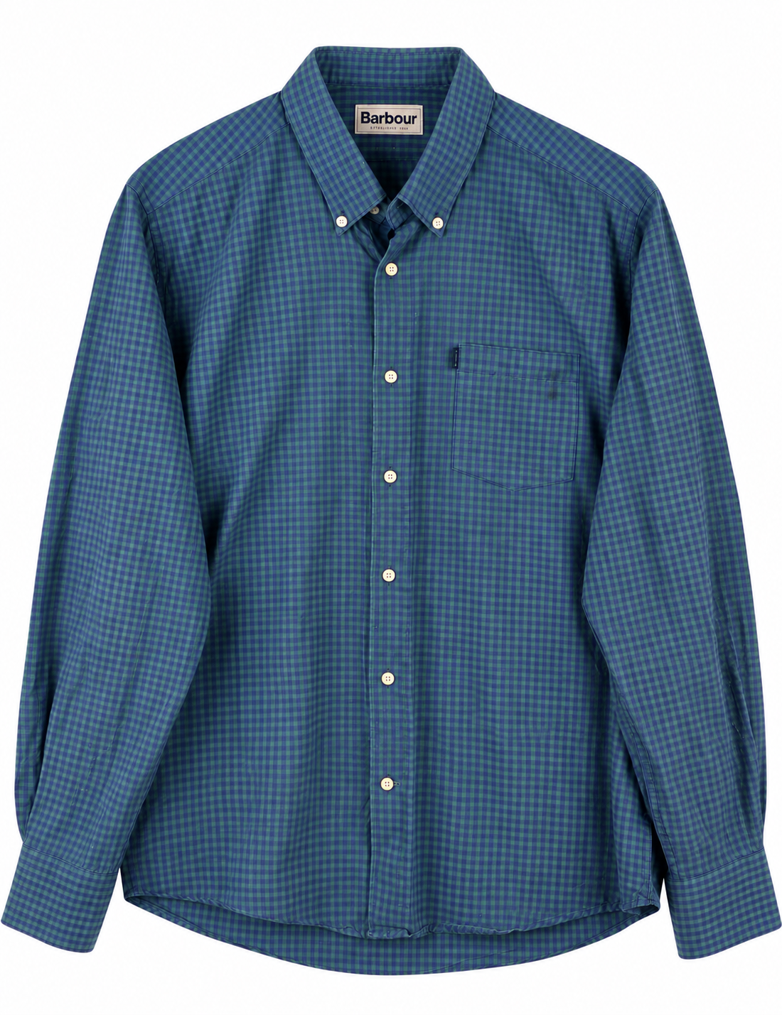 Barbour Mens Shirt Large Blue Green Gingham Check Tailored Fit