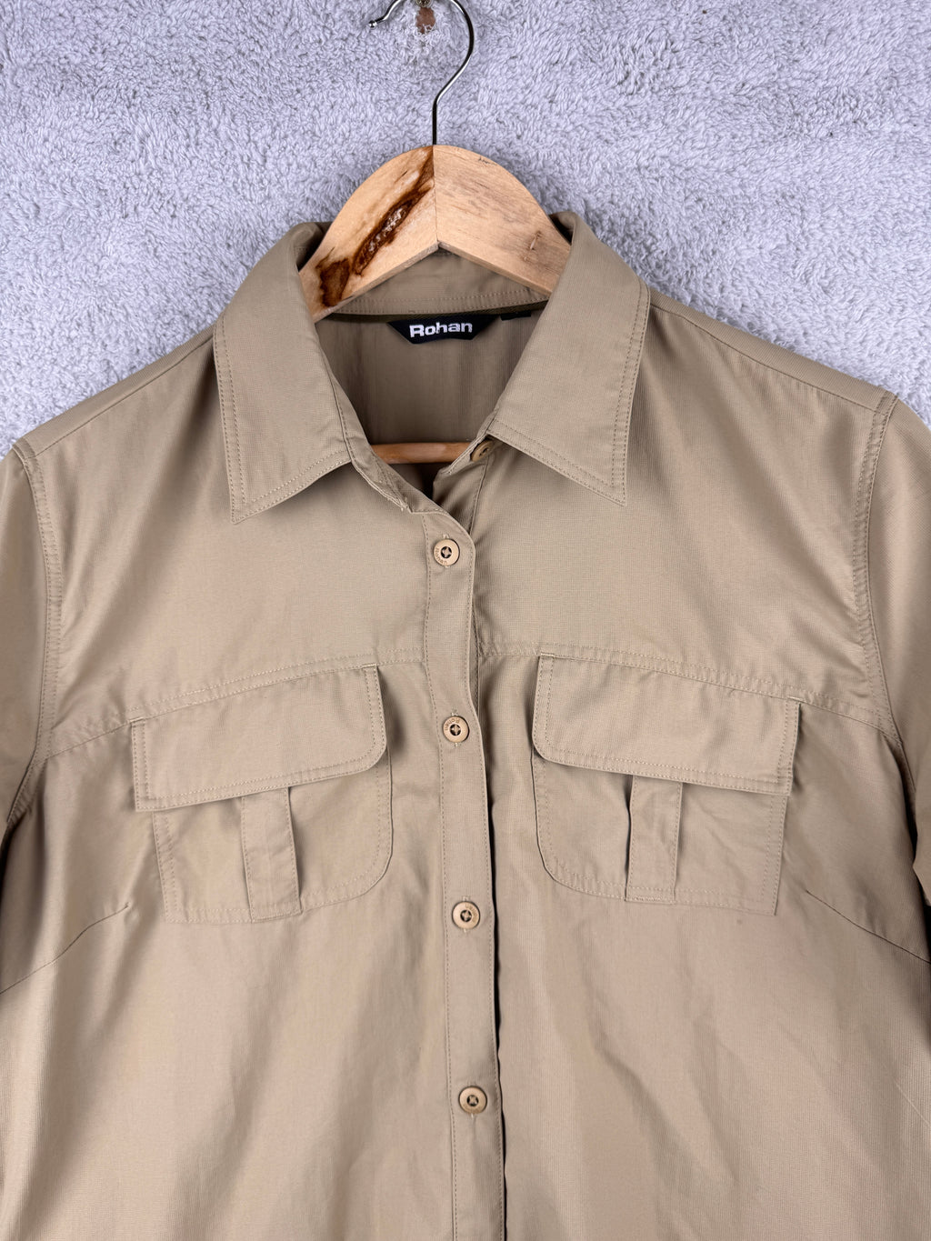 Rohan Womens Safari Dress UK 16 Beige Khaki Travel Utility Shirt Midi Beltless