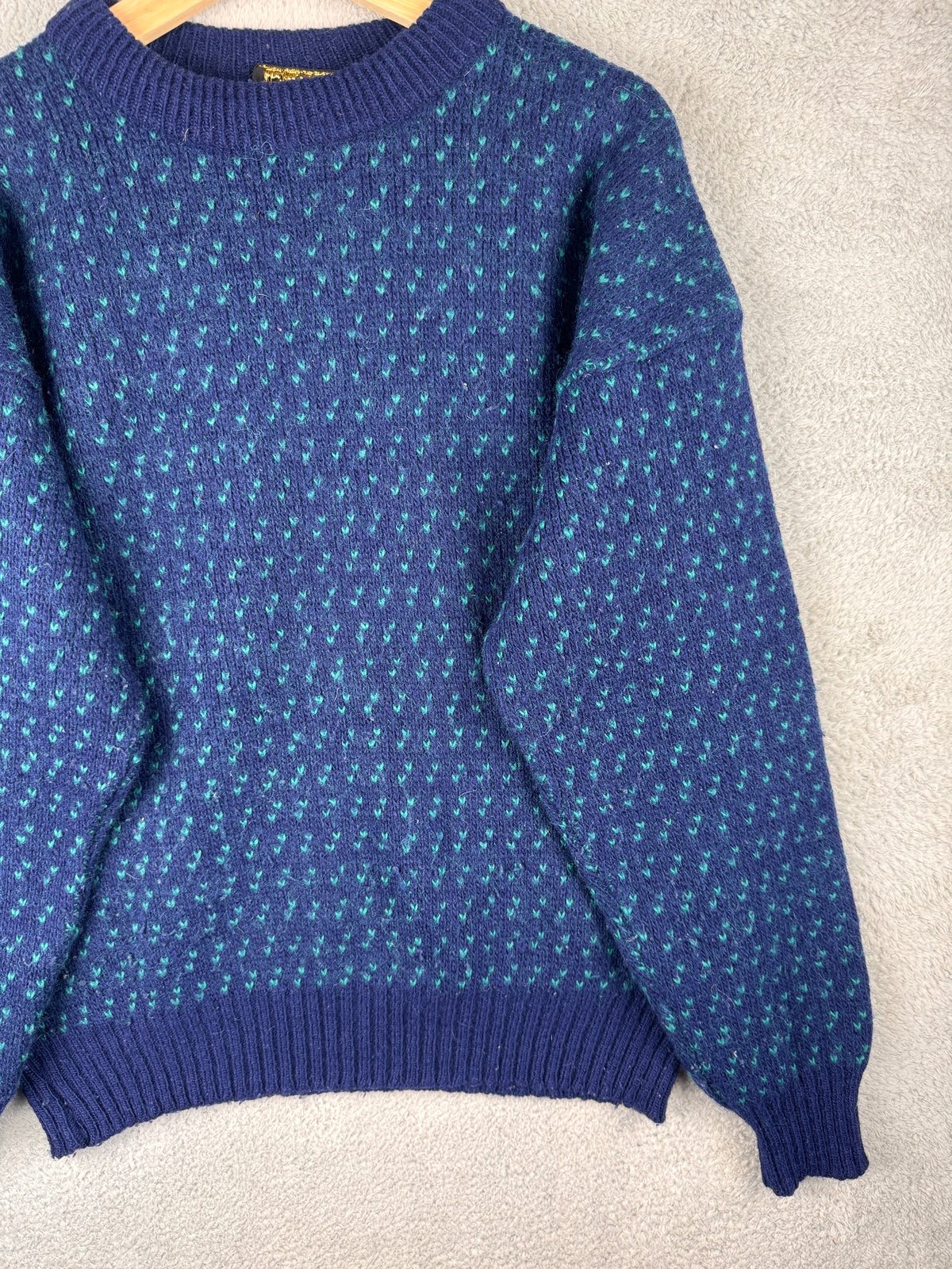 Vintage Norcewool Mens Medium Navy Blue Green Fleck Knit Jumper