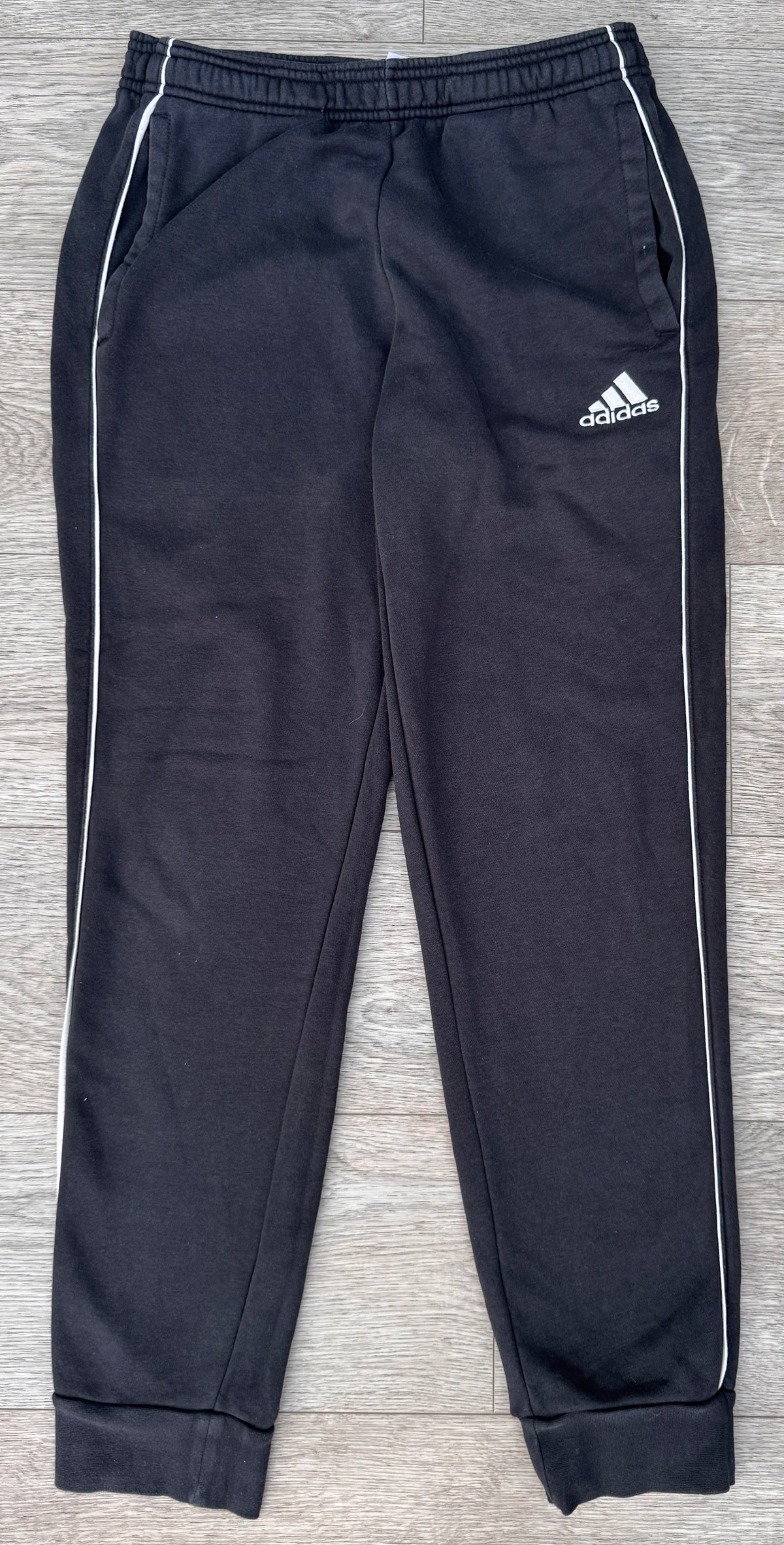 Adidas Mens Small Joggers Black White Piping Fleece Lined Tracksuit