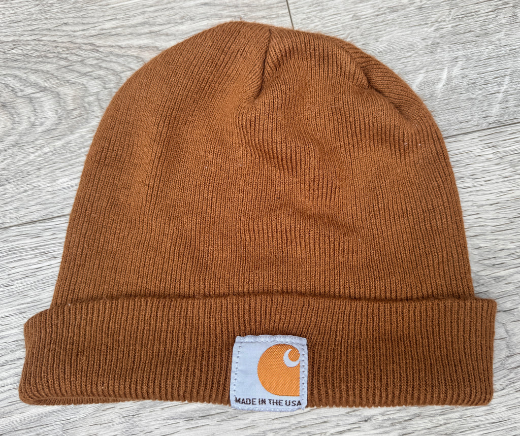 Carhartt Beanie Hat Brown Made In USA Logo Cuffed Knit Watch Cap Workwear