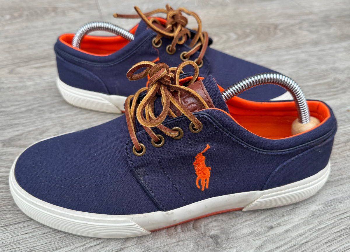 Polo Ralph Lauren Faxon Mens Trainers UK 6.5 Navy Canvas Leather Lace Shoes