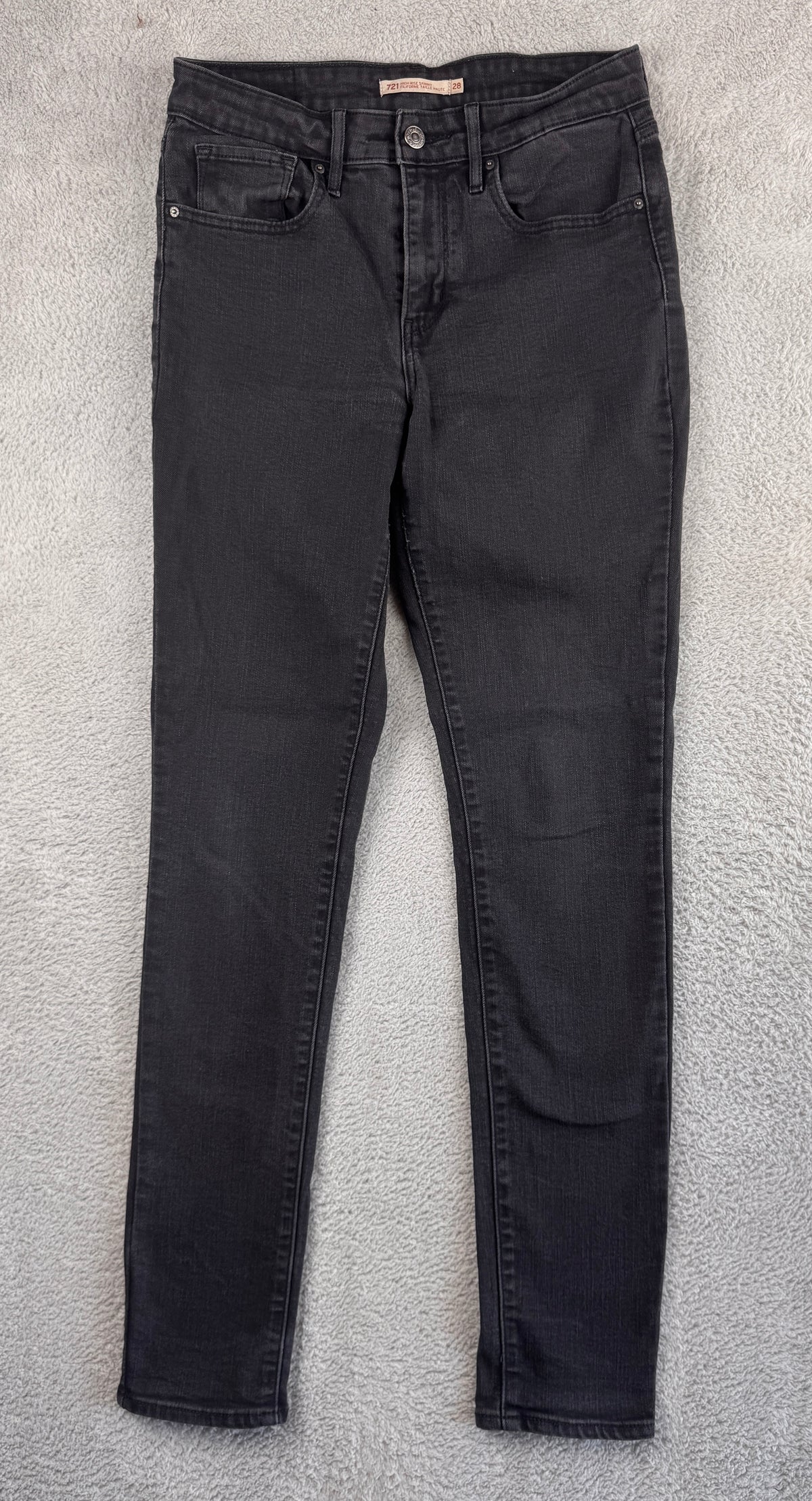 Levis 721 Womens Jeans W28 L32 High Rise Skinny Black Stretch