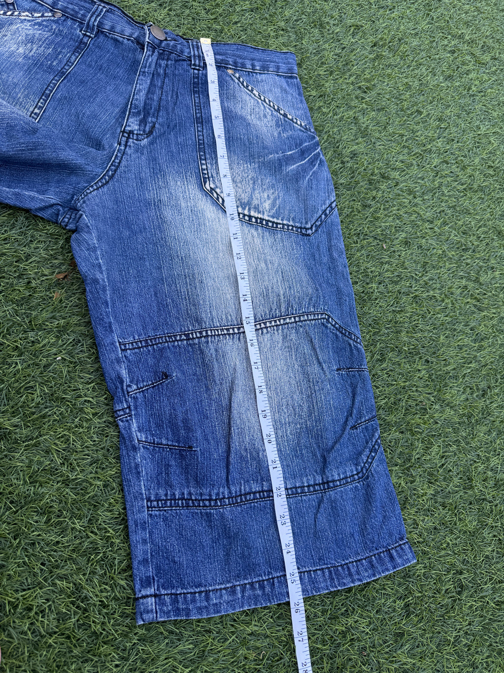 Dog Nose Mens Denim Cargo Shorts W30 Blue Baggy Y2K Skater Long Jorts