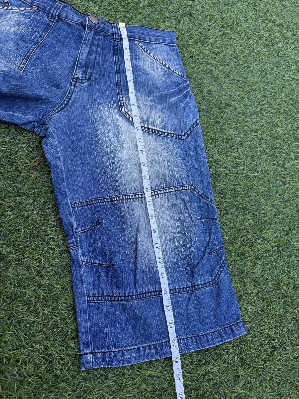 Dog Nose Mens Denim Cargo Shorts W30 Blue Baggy Y2K Skater Long Jorts