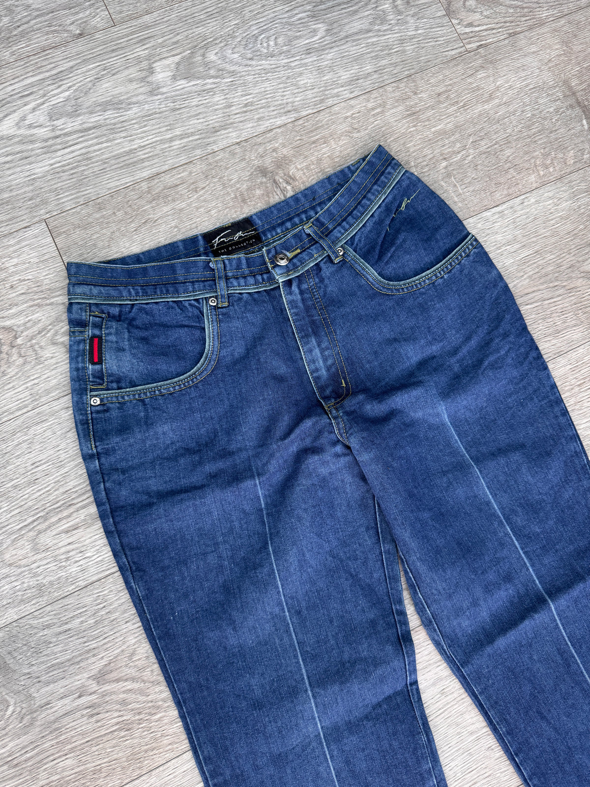 Vintage FUBU The Collection Jeans W 30 L 30 Blue Denim Flared Y2K 90s Hip Hop
