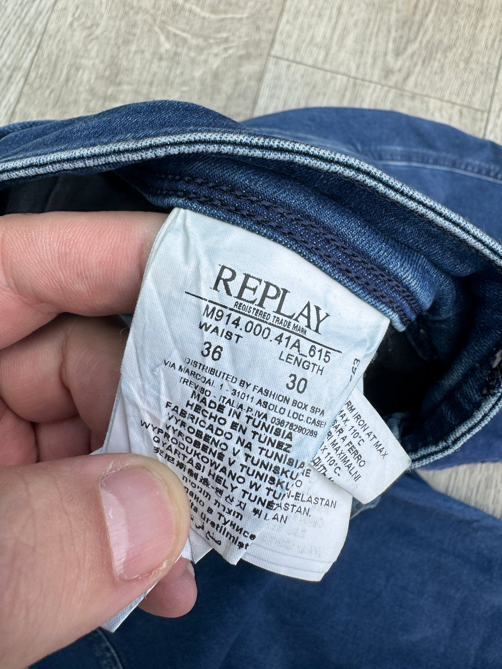 Replay Anbass Mens Slim Fit Stretch Jeans W36 L30 Blue Denim