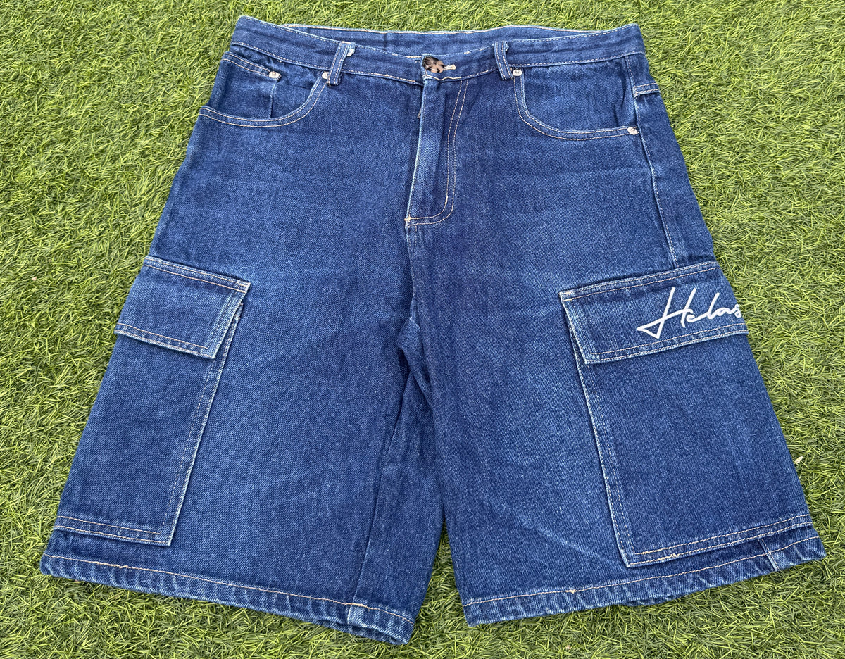 Helas Mens Denim Cargo Jorts Blue Baggy Skate Shorts Y2K Skateboarding W34
