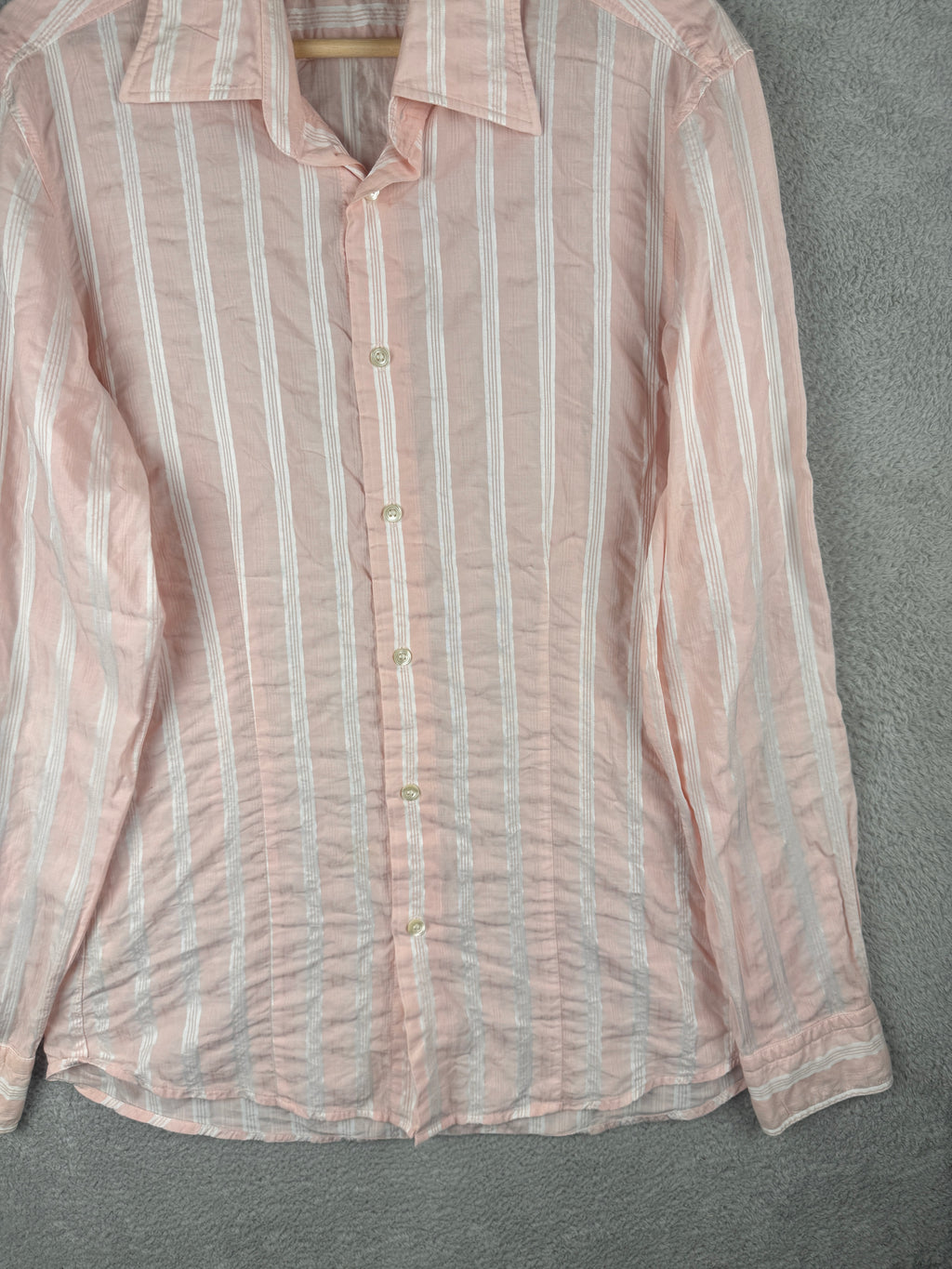 Hugo Boss Mens Shirt Medium Pink White Stripe Long Sleeve