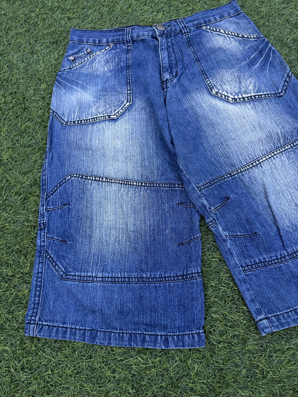Dog Nose Mens Denim Cargo Shorts W30 Blue Baggy Y2K Skater Long Jorts
