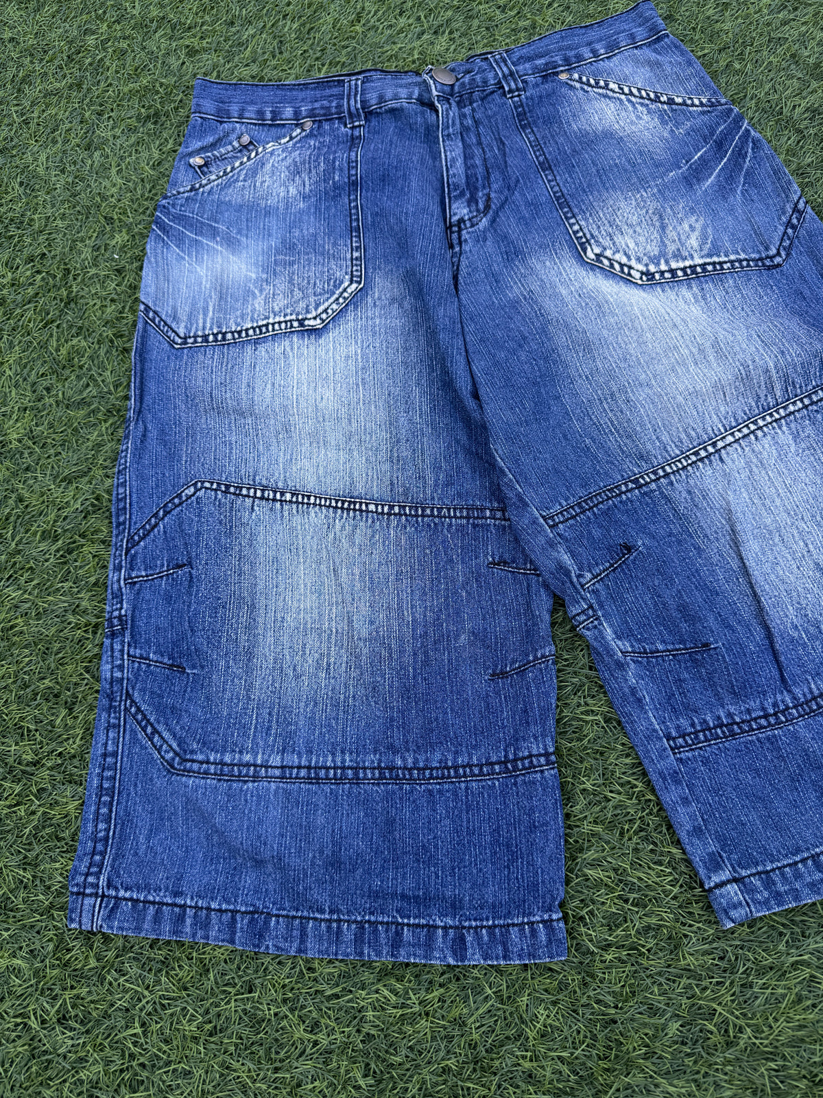 Dog Nose Mens Denim Cargo Shorts W30 Blue Baggy Y2K Skater Long Jorts