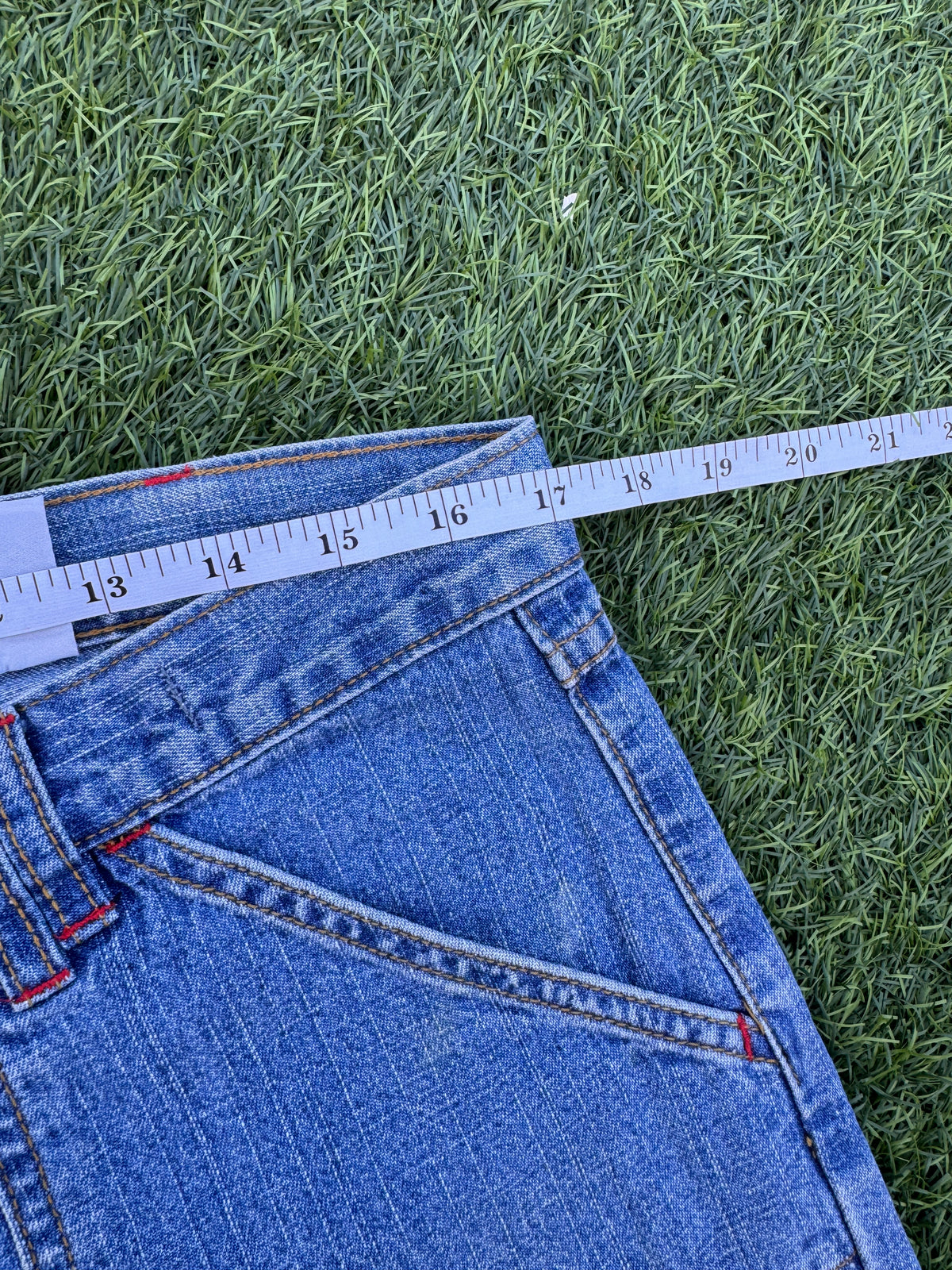 Mens W34 Baggy Denim Jorts Blue Y2K Skater Wide Leg Carpenter Shorts
