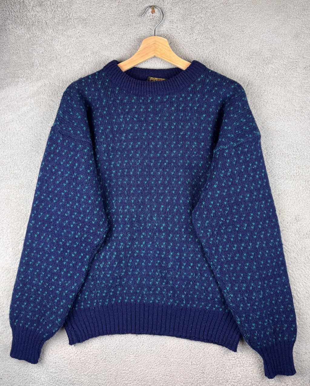 Vintage Norcewool Mens Medium Navy Blue Green Fleck Knit Jumper