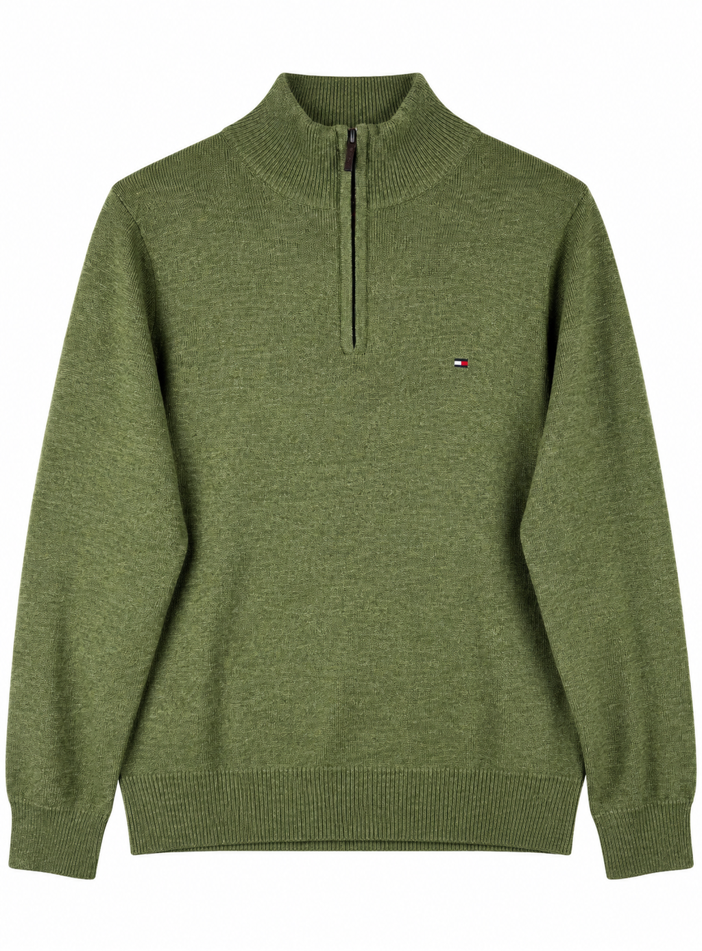Tommy Hilfiger Mens Medium Jumper Green Premium Lambswool 1/4 Zip Knit