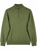 Tommy Hilfiger Mens Medium Jumper Green Premium Lambswool 1/4 Zip Knit