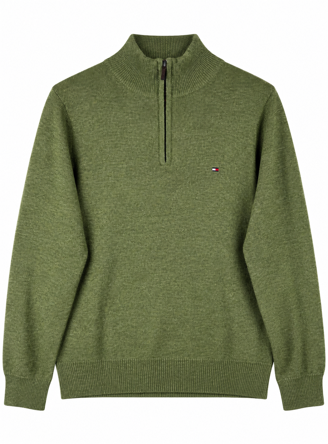 Tommy Hilfiger Mens Medium Jumper Green Premium Lambswool 1/4 Zip Knit