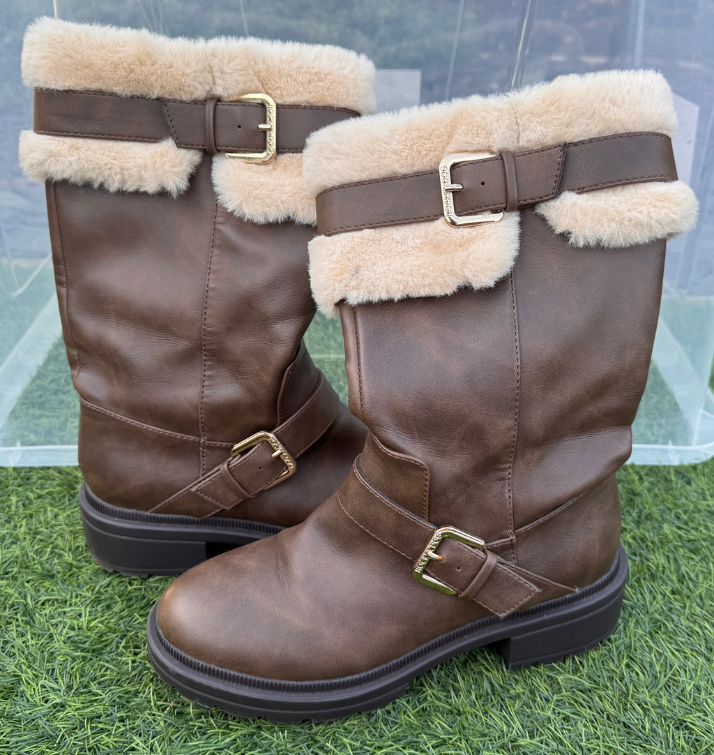 Rocket Dog Womens Brown Faux Fur Mid Calf Biker Boots UK 6