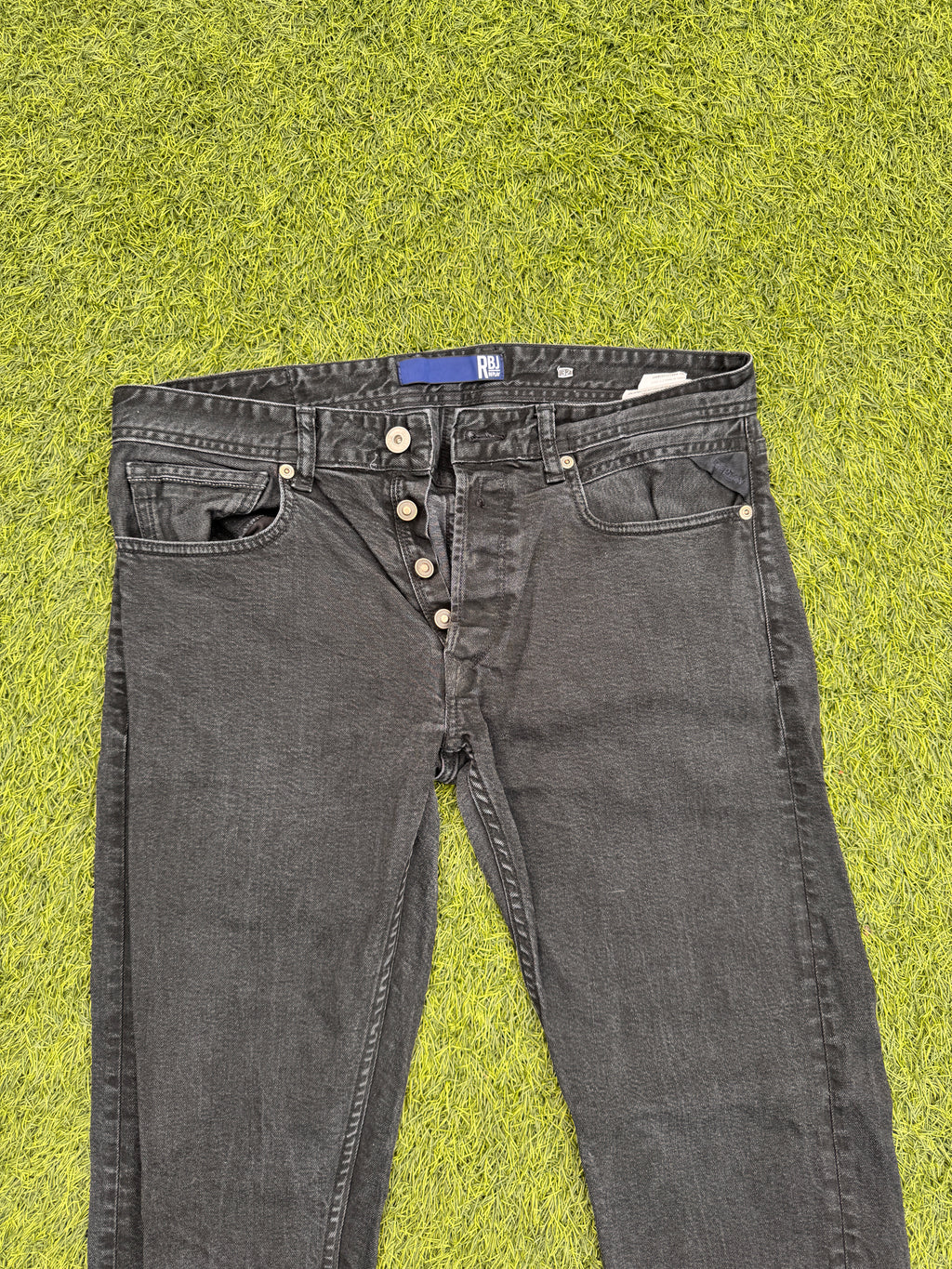 Replay RBJ Mens Jeans W32 L32 Black Faded Wash Straight Leg Denim Button Fly