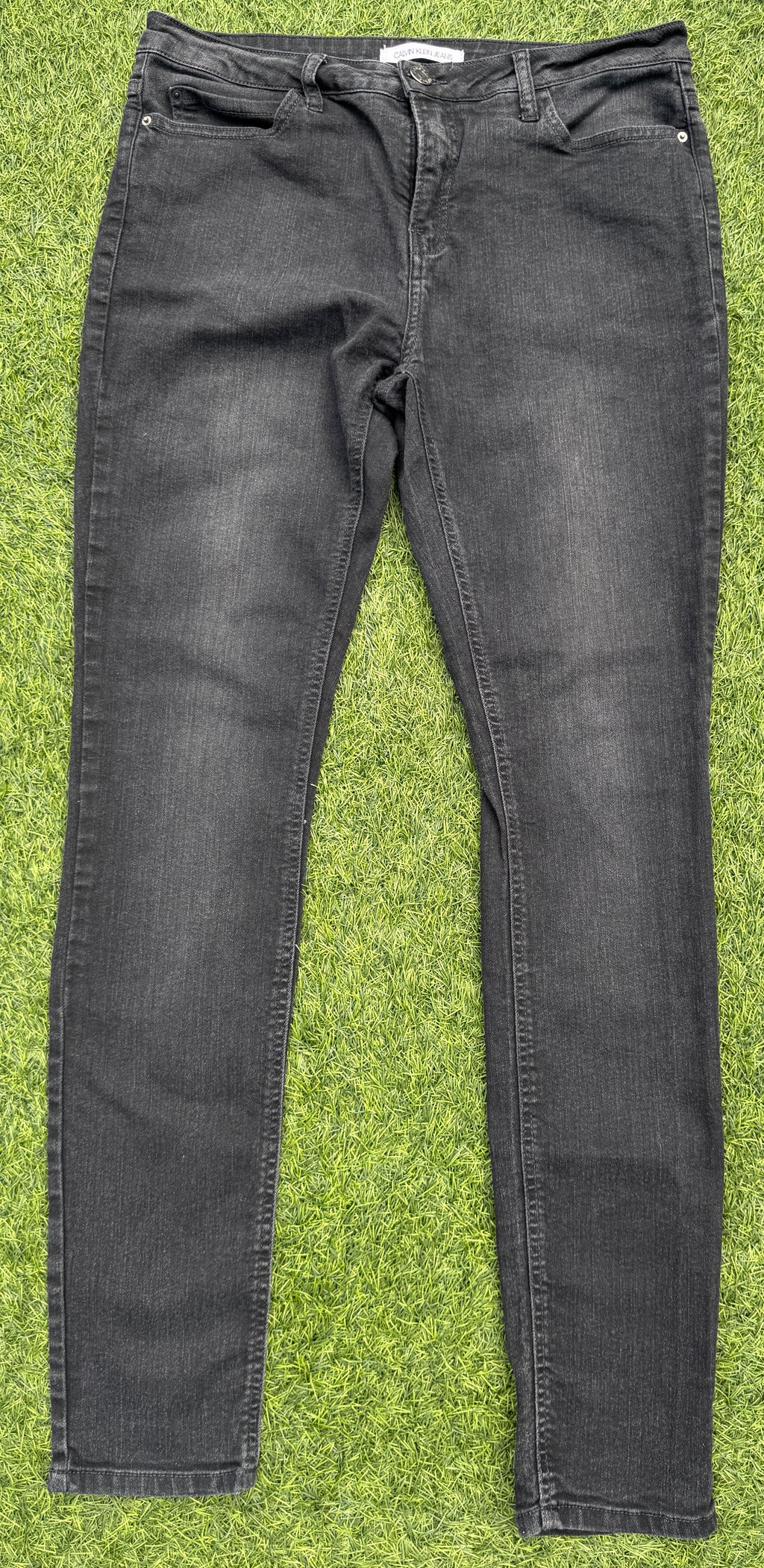 Calvin Klein Jeans Mens W36 L32 Black Grey Faded Denim Trousers Straight Leg