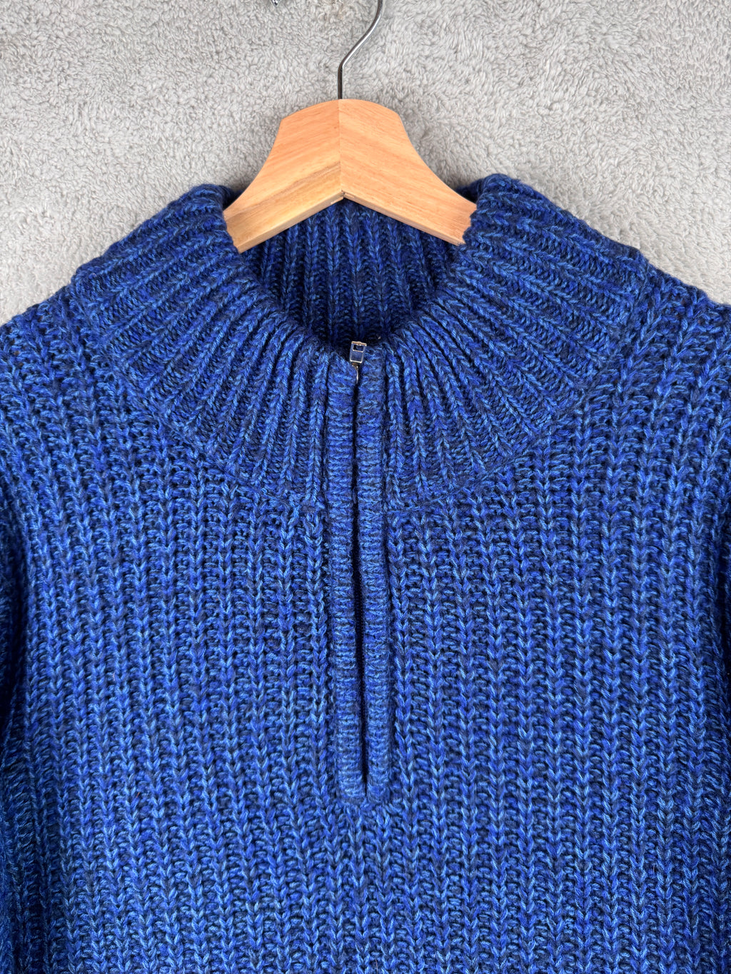 Joe Browns Mens XL Blue Chunky Knit Quarter Zip Jumper Pullover Winter