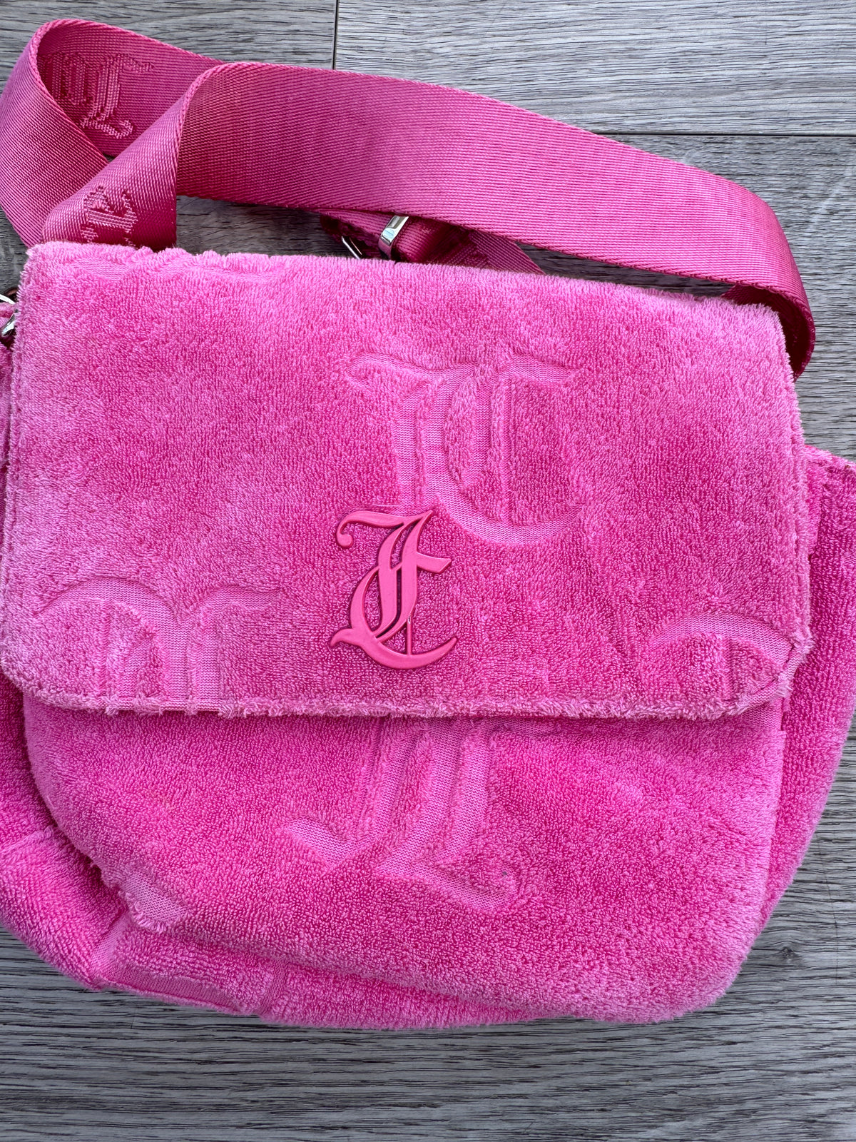 Juicy Couture Pink Terry Towelling Shoulder Crossbody Bag Y2K JC Monogram Logo