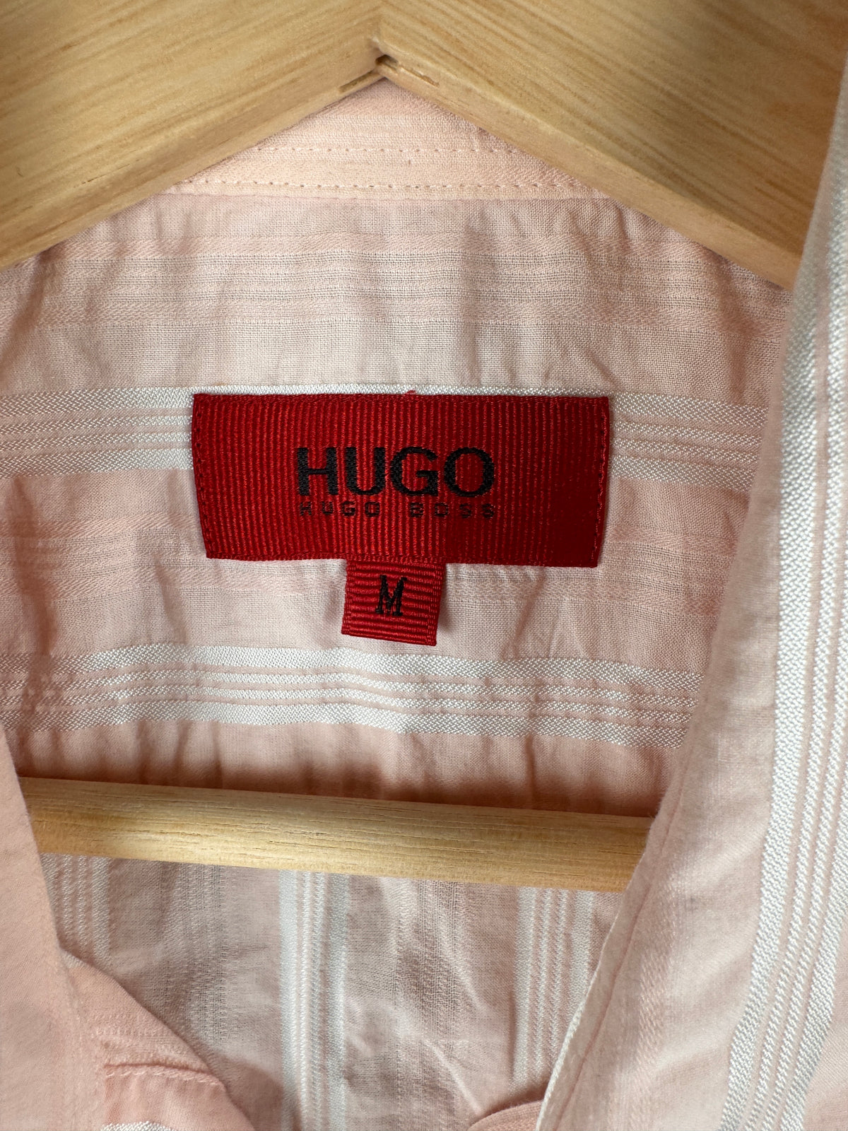 Hugo Boss Mens Shirt Medium Pink White Stripe Long Sleeve