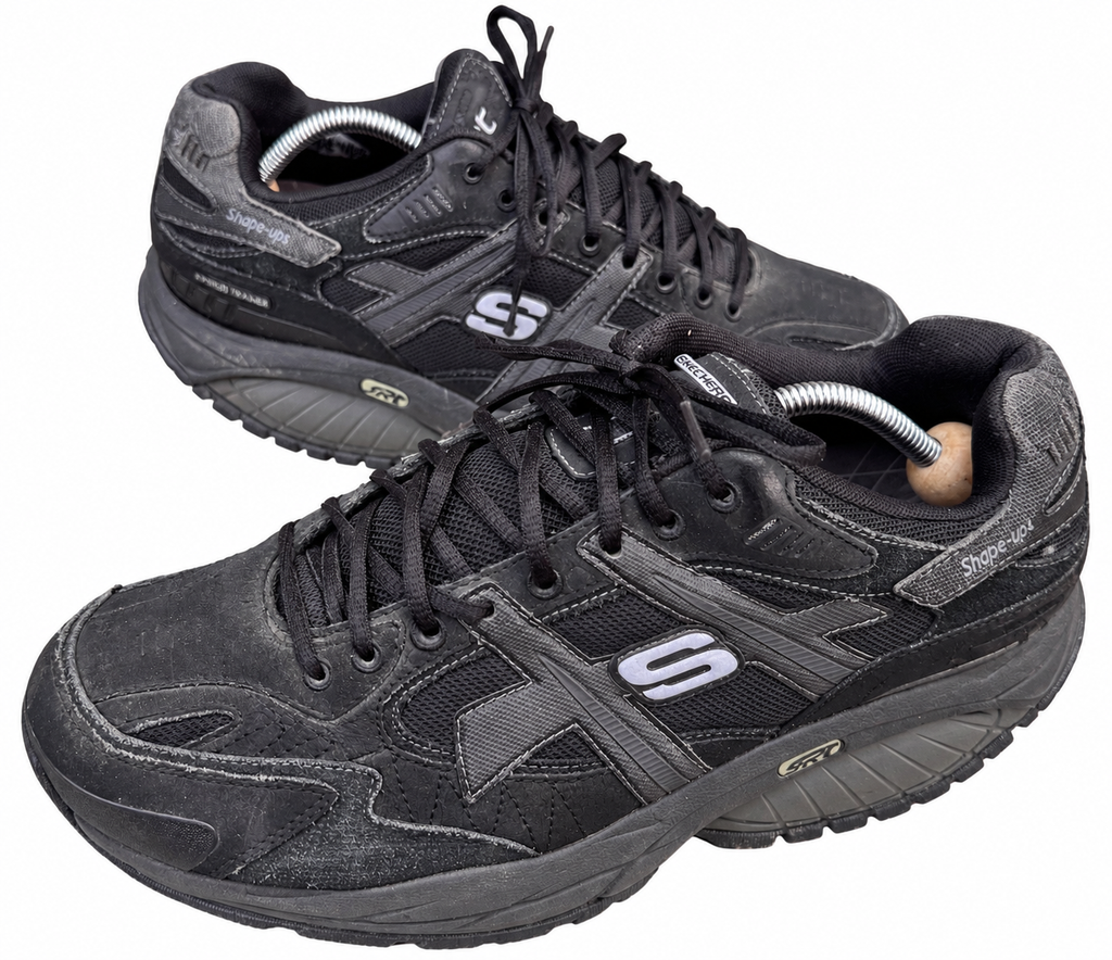 Skechers Shape Ups Radius Mens Black Leather Walking Trainers Fitness UK 10