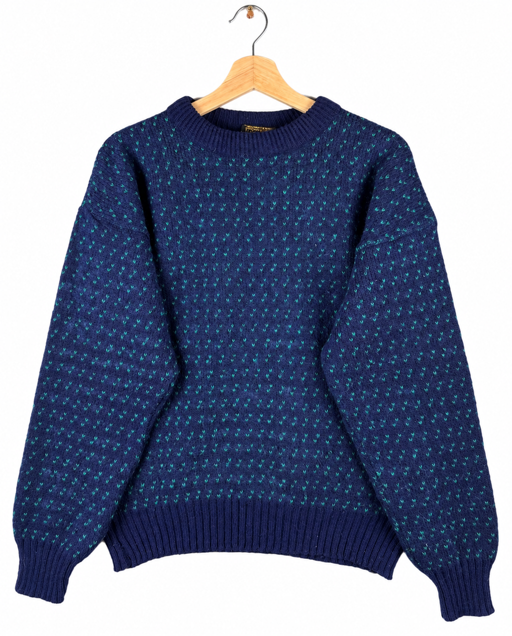 Vintage Norcewool Mens Medium Navy Blue Green Fleck Knit Jumper