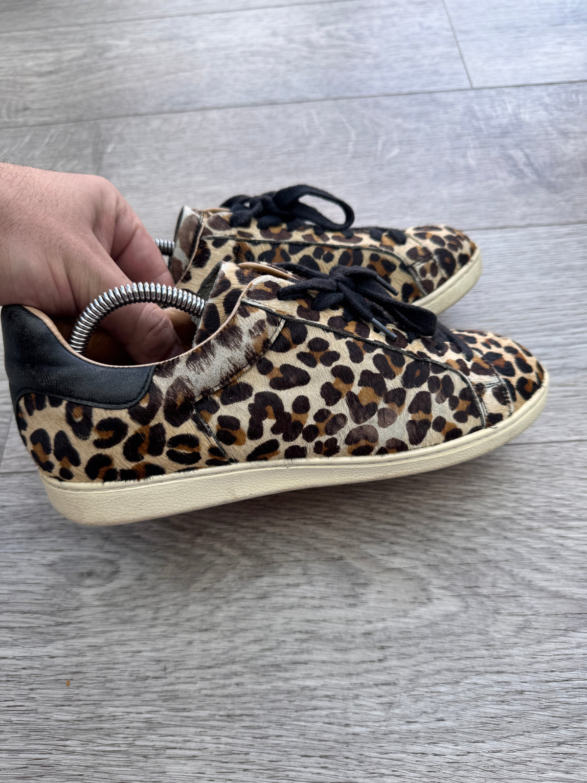 Air & Grace Leopard Print Pony Hair Leather Trainers Womens