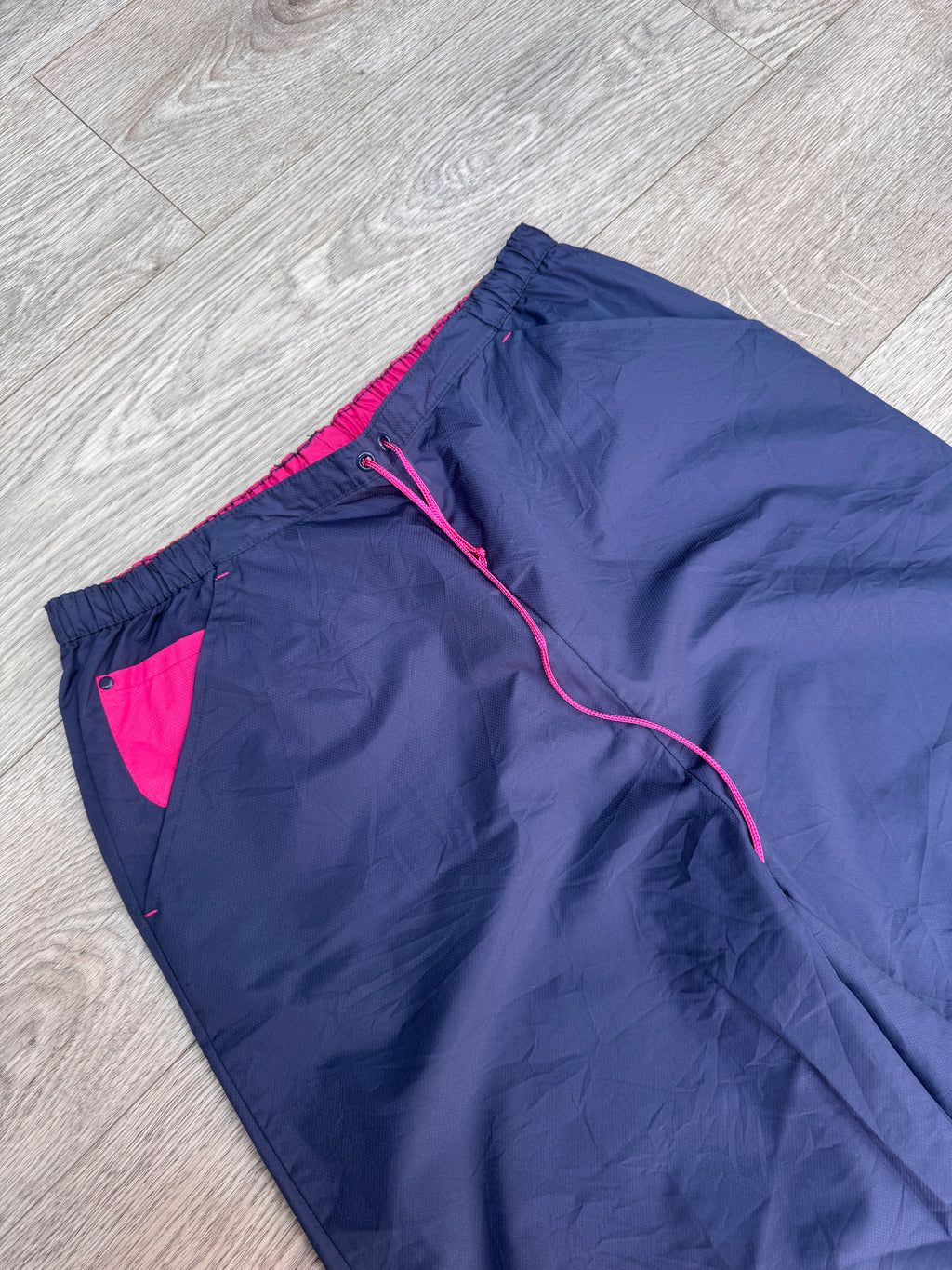 Vintage Reebok Womens Shell Track Pants UK 16 Navy Pink 90s Retro