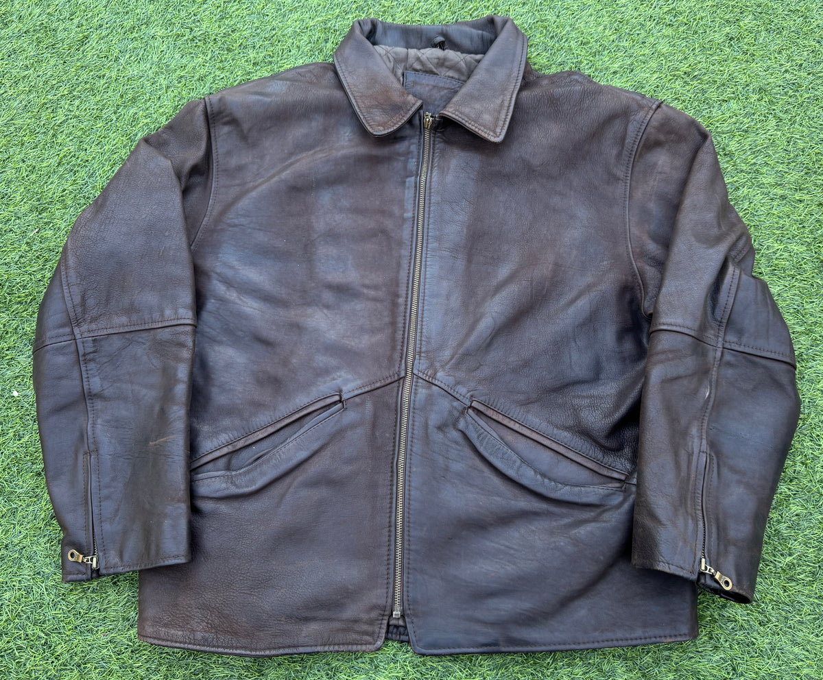 Vintage Mens Brown Genuine Lamb Leather Biker Jacket YKK Zip 80s 90s Size Large