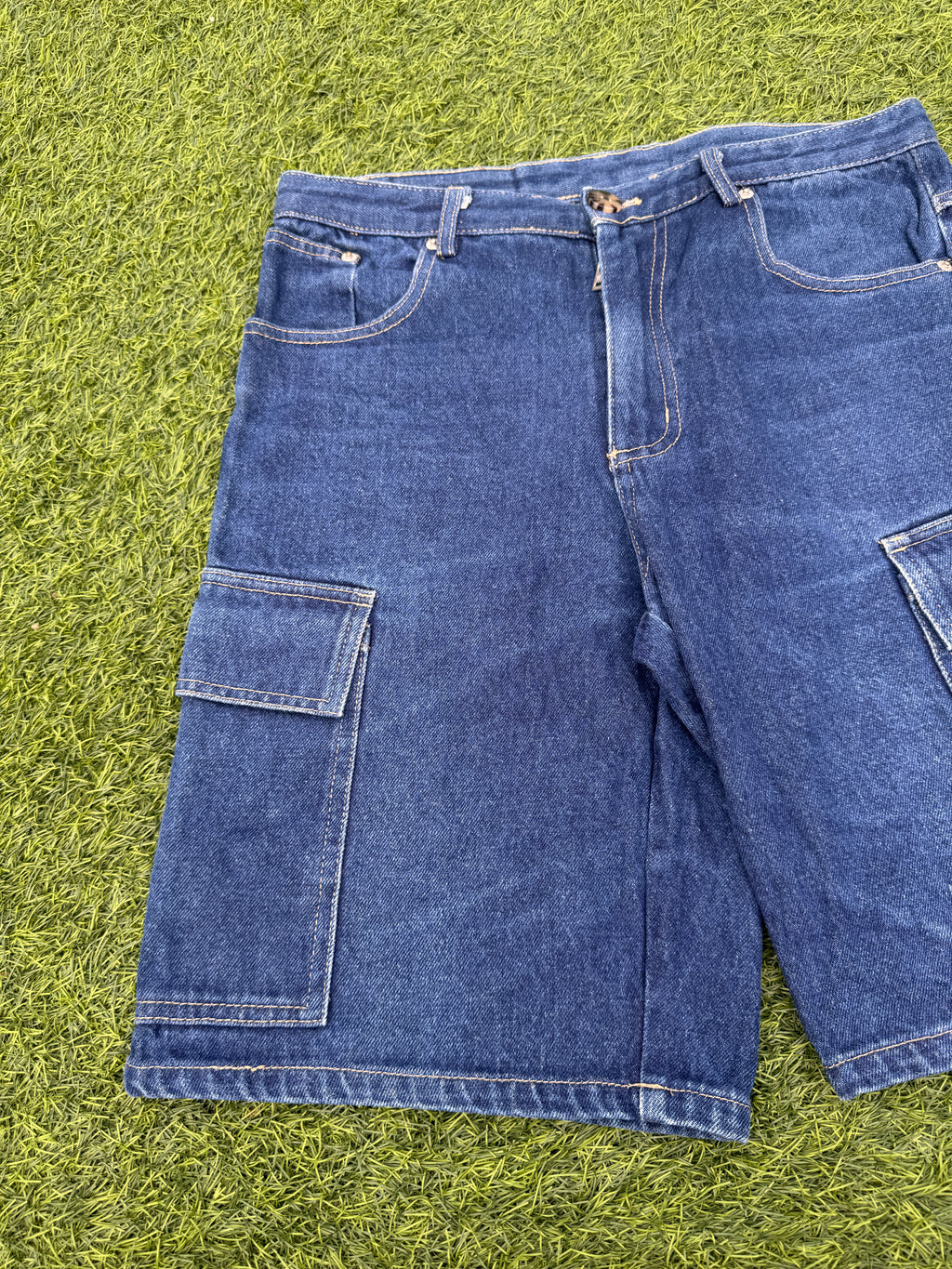 Helas Mens Denim Cargo Jorts Blue Baggy Skate Shorts Y2K Skateboarding W34