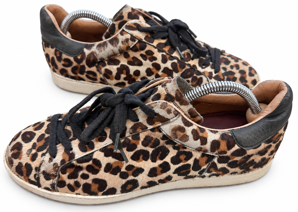 Air & Grace Leopard Print Pony Hair Leather Trainers Womens