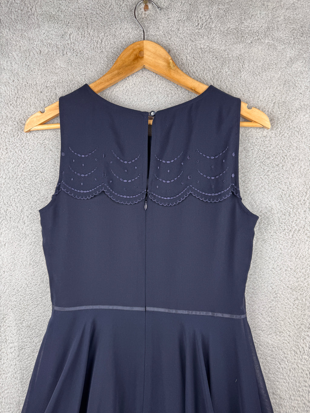 Hobbs London Womens Navy Blue Embroidered Fit Flare Midi Dress UK 10