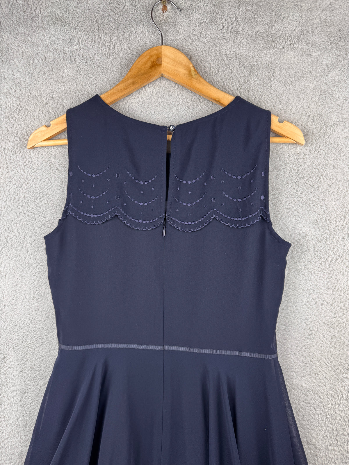 Hobbs London Womens Navy Blue Embroidered Fit Flare Midi Dress UK 10