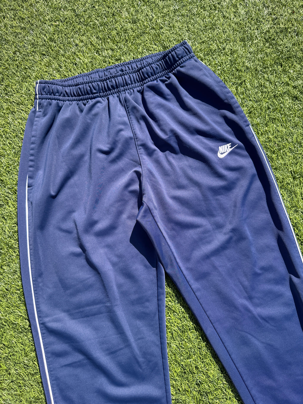 Nike Track Pants Mens Large Navy Blue White Stripe Joggers