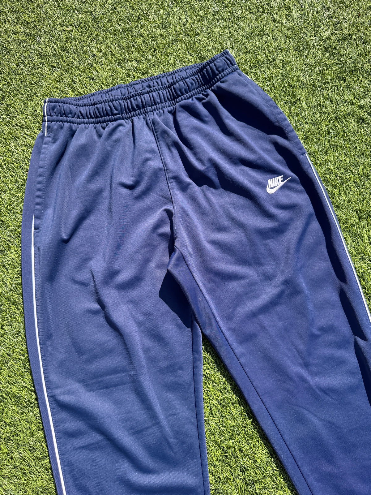 Nike Track Pants Mens Large Navy Blue White Stripe Joggers
