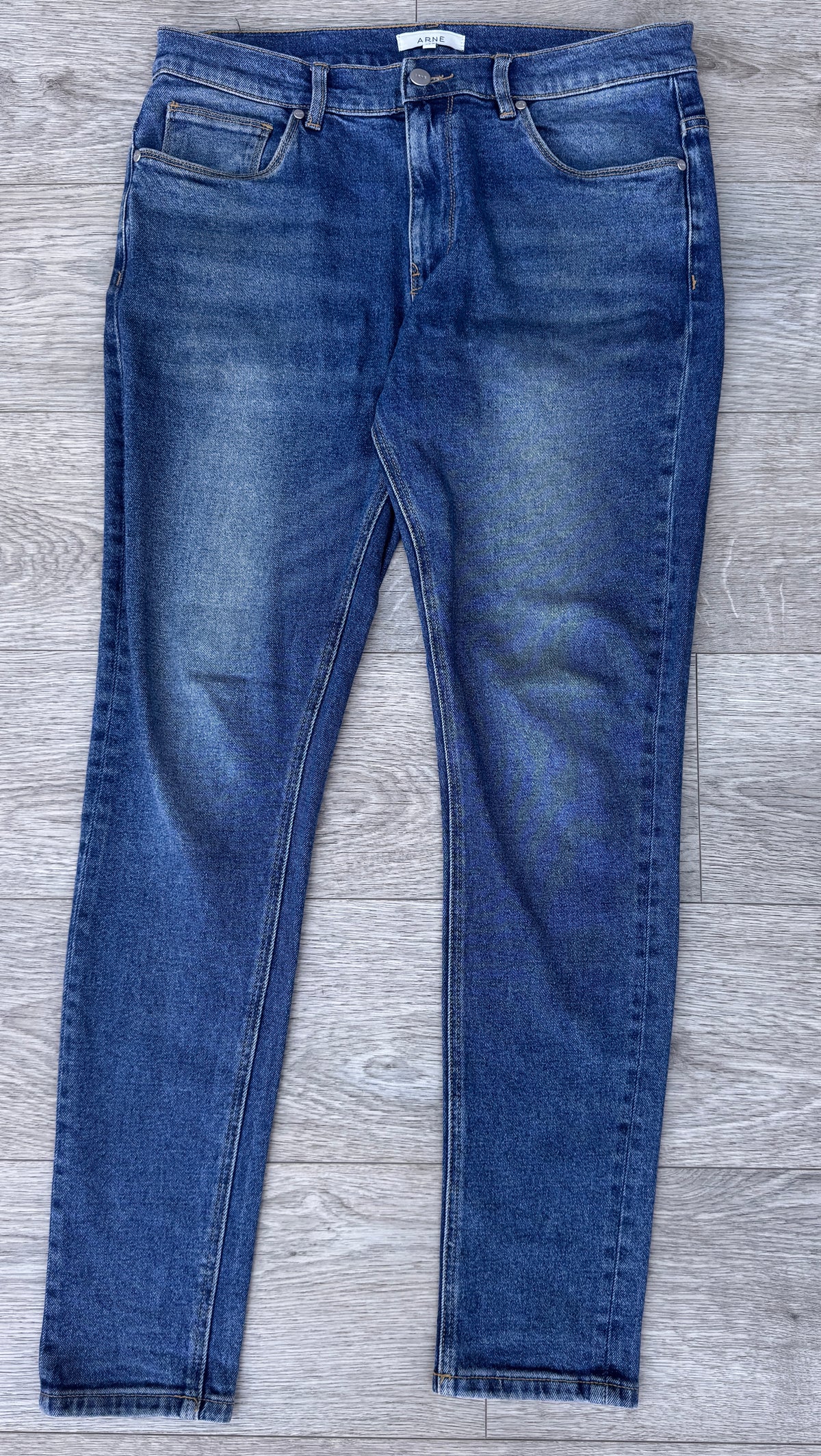 ARNE Mens Jeans W32 L30 Blue Denim Slim Fit Tapered Leg