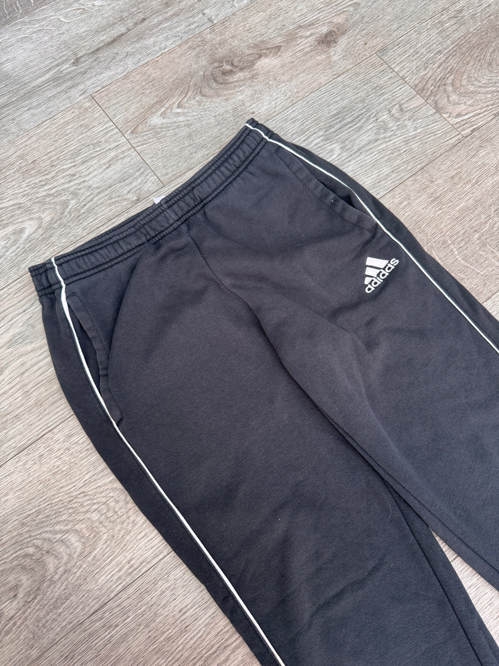 Adidas Mens Small Joggers Black White Piping Fleece Lined Tracksuit