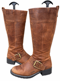 Clarks Womens Brown Leather Knee High Biker Boots Buckle Zip UK 5.5