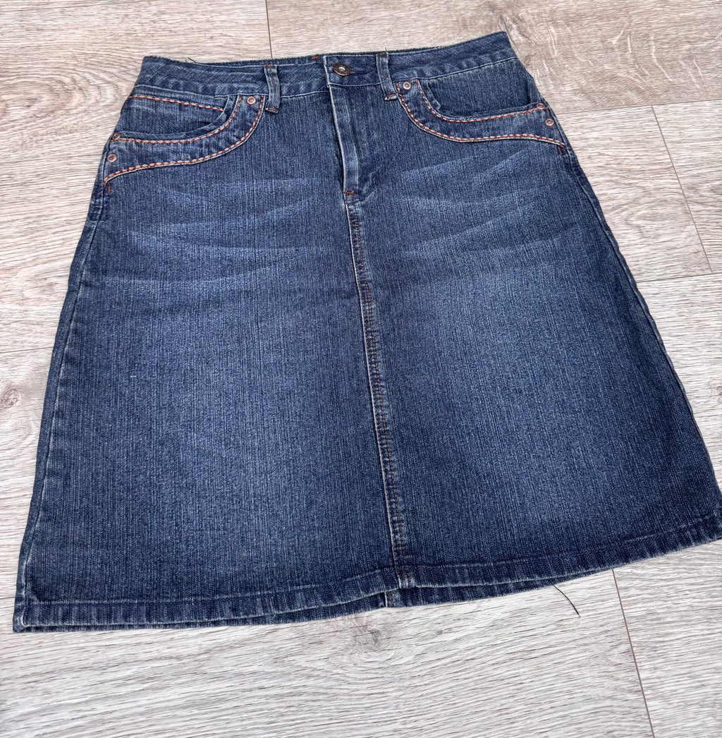 Cato Womens Y2K Blue Denim Skirt Size 6 A Line Western McBling Embellished