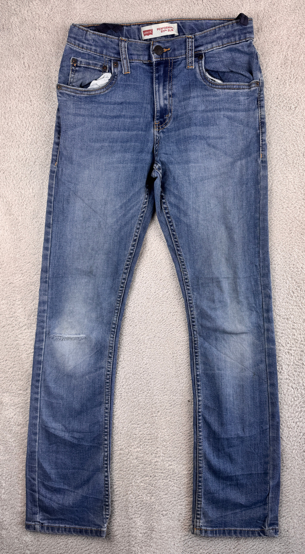 Levis 511 Performance Mens Jeans W28 L30 Blue Slim Fit Stretch Denim Distressed