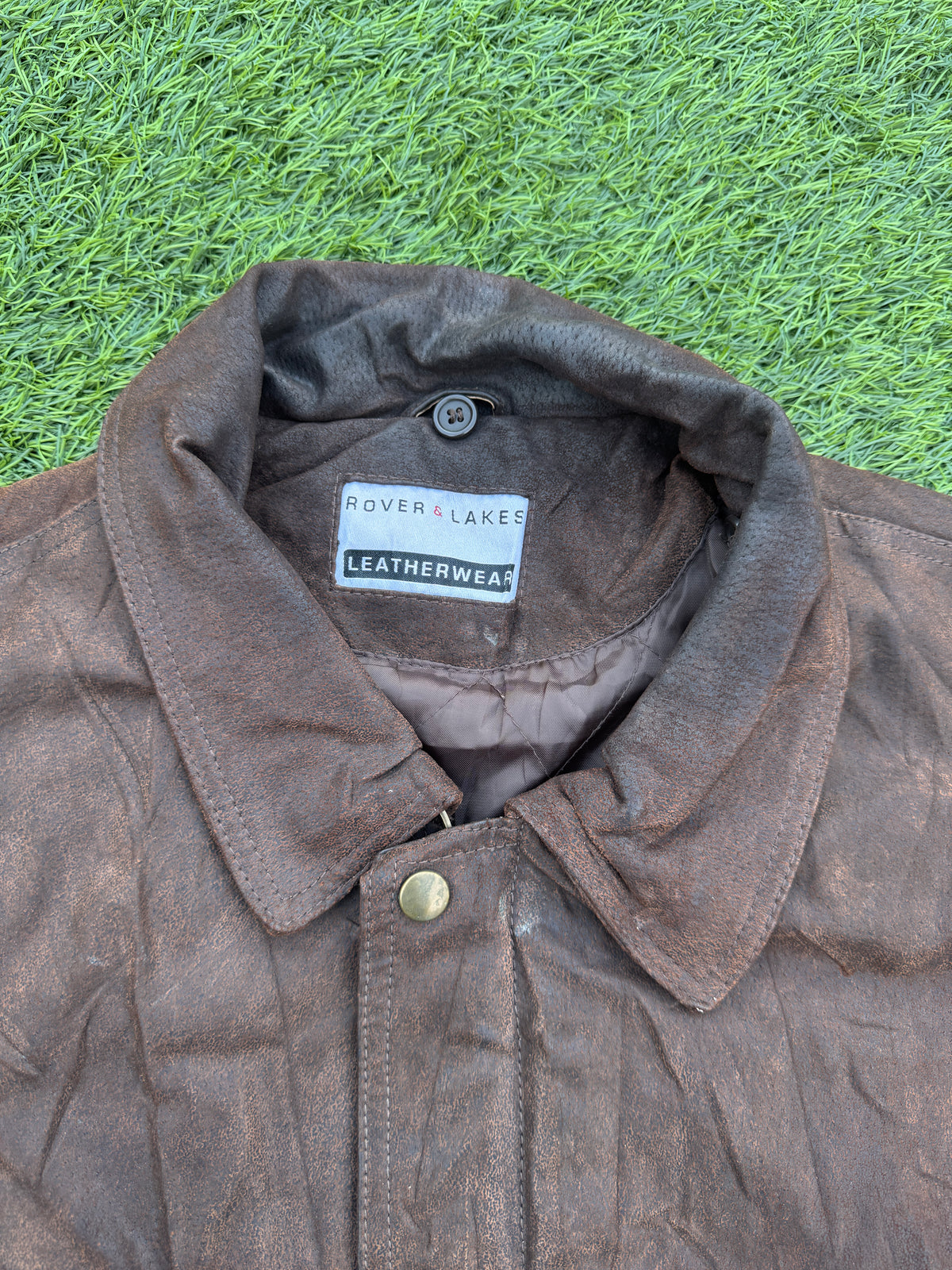 Rover & Lakes Mens XL Brown Leather Bomber Jacket Vintage Distressed